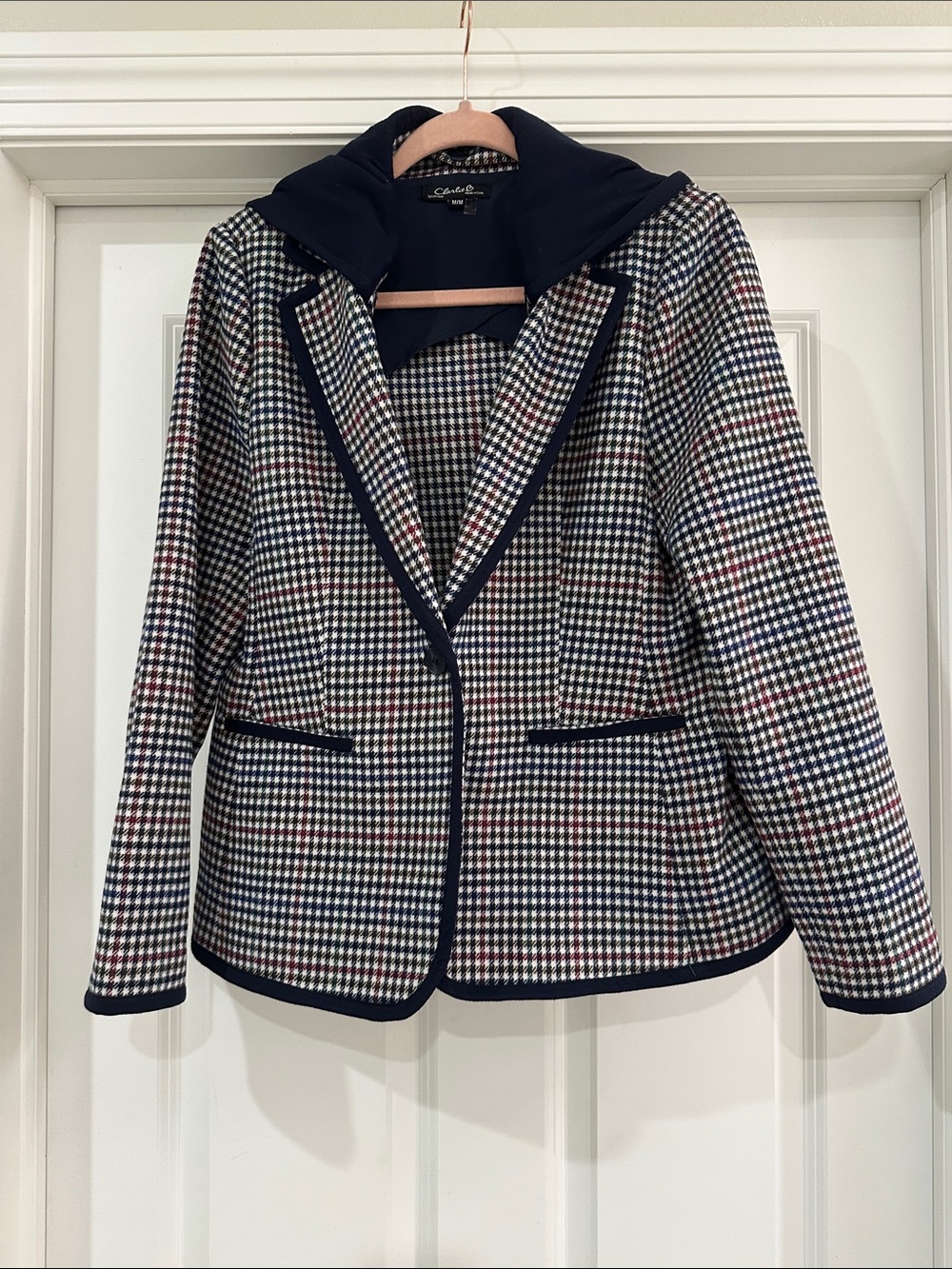 Charlie b Houndstooth Blazer with Navy Trim - Navy/White/Red